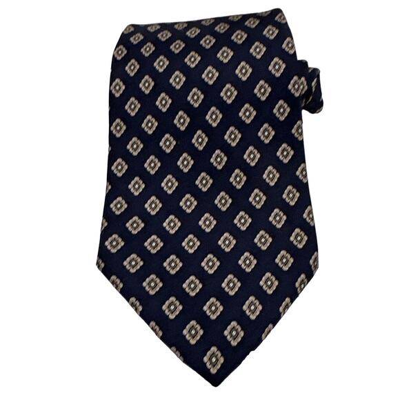 Stanford Silk Blue Tan Geometric Neck‎ Tie 100% Silk Made In U.S.A. - Picture 2 of 6